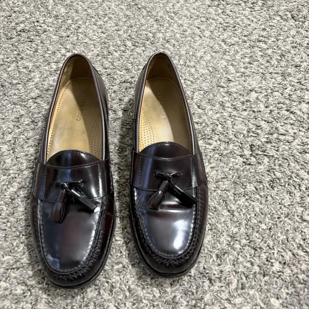 Cole Haan Men's Size 12 D Pinch Tassel Loafer Burgundy Patent Leather